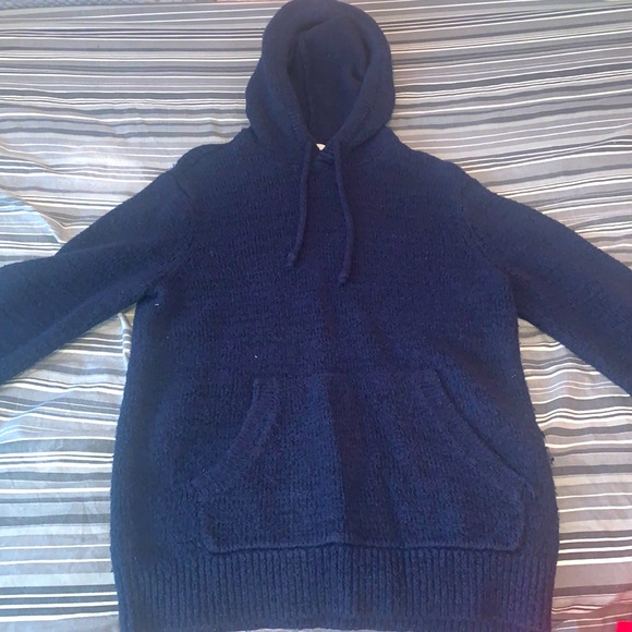 Navy Blue Knitted Hoodie - Picture 1 of 4